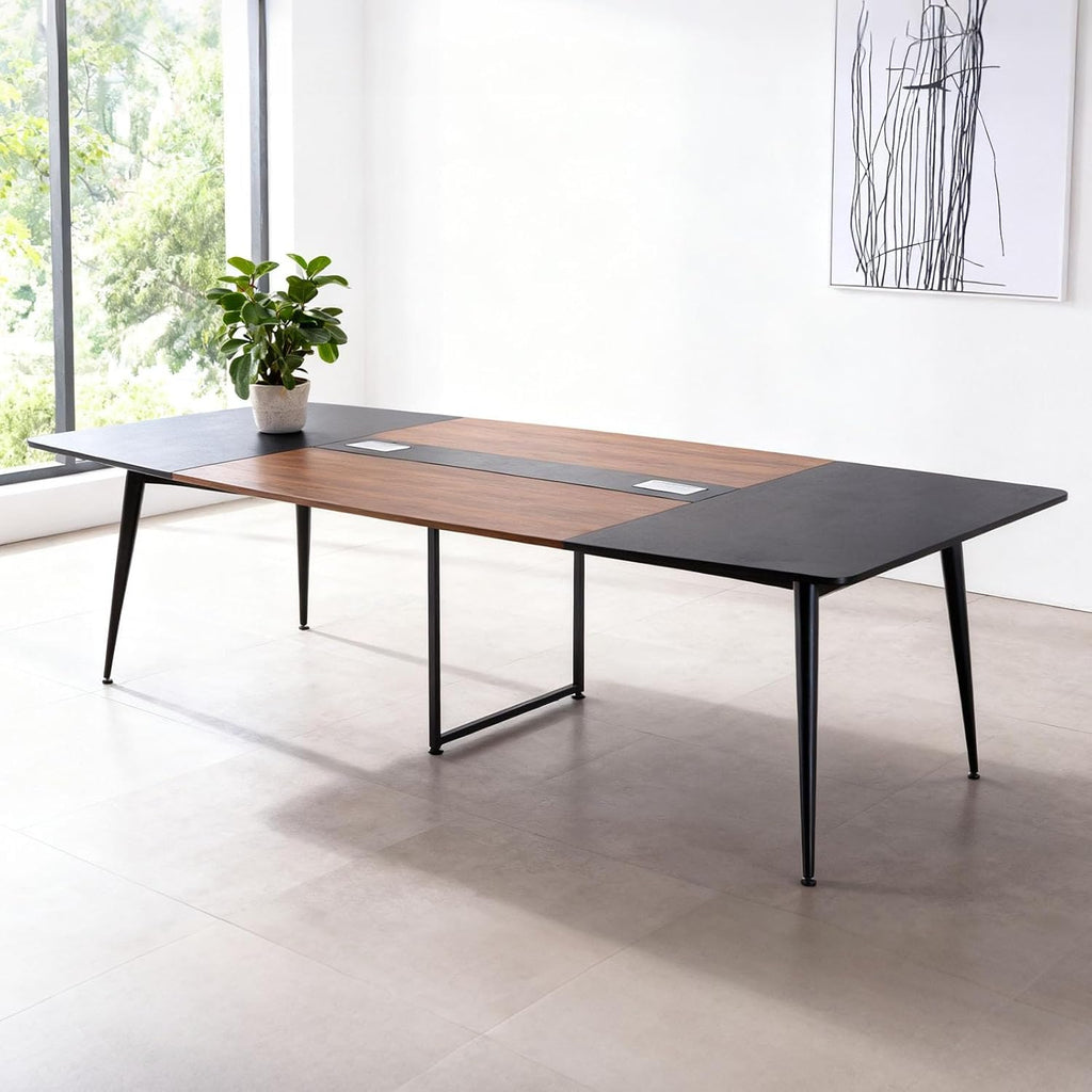 VEVOR Conference Table, 8 ft Boat Shaped Office Meeting Table for 10 Person, Modern Large Boat Meeting Desk with Metal Legs, Ideal for Office, Boardroom, Conference Room, Easy Assembly, Black & Brown