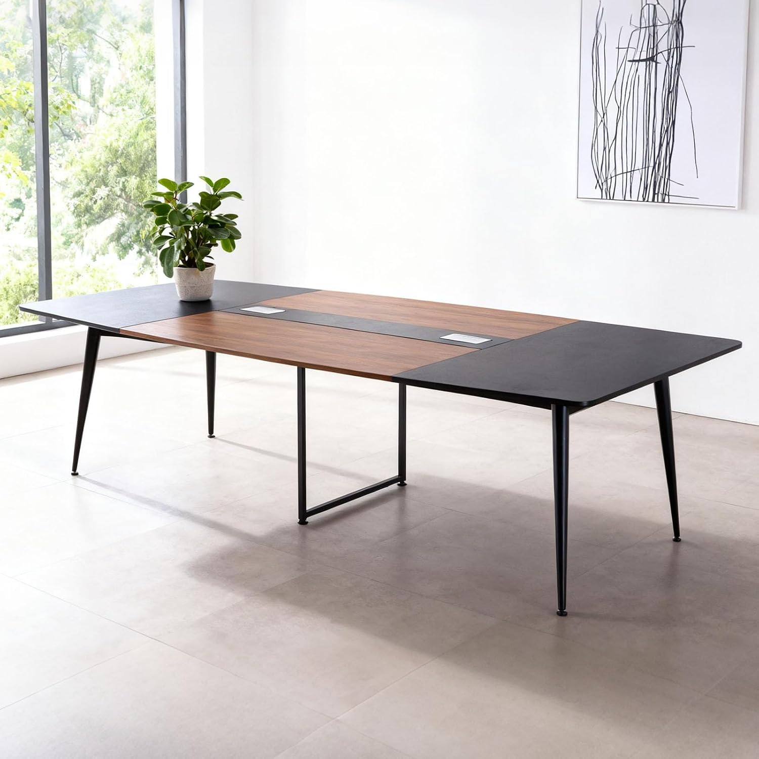 VEVOR Conference Table, 8 ft Boat Shaped Office Meeting Table for 10 Person, Modern Large Boat Meeting Desk with Metal Legs, Ideal for Office, Boardroom, Conference Room, Easy Assembly, Black & Brown
