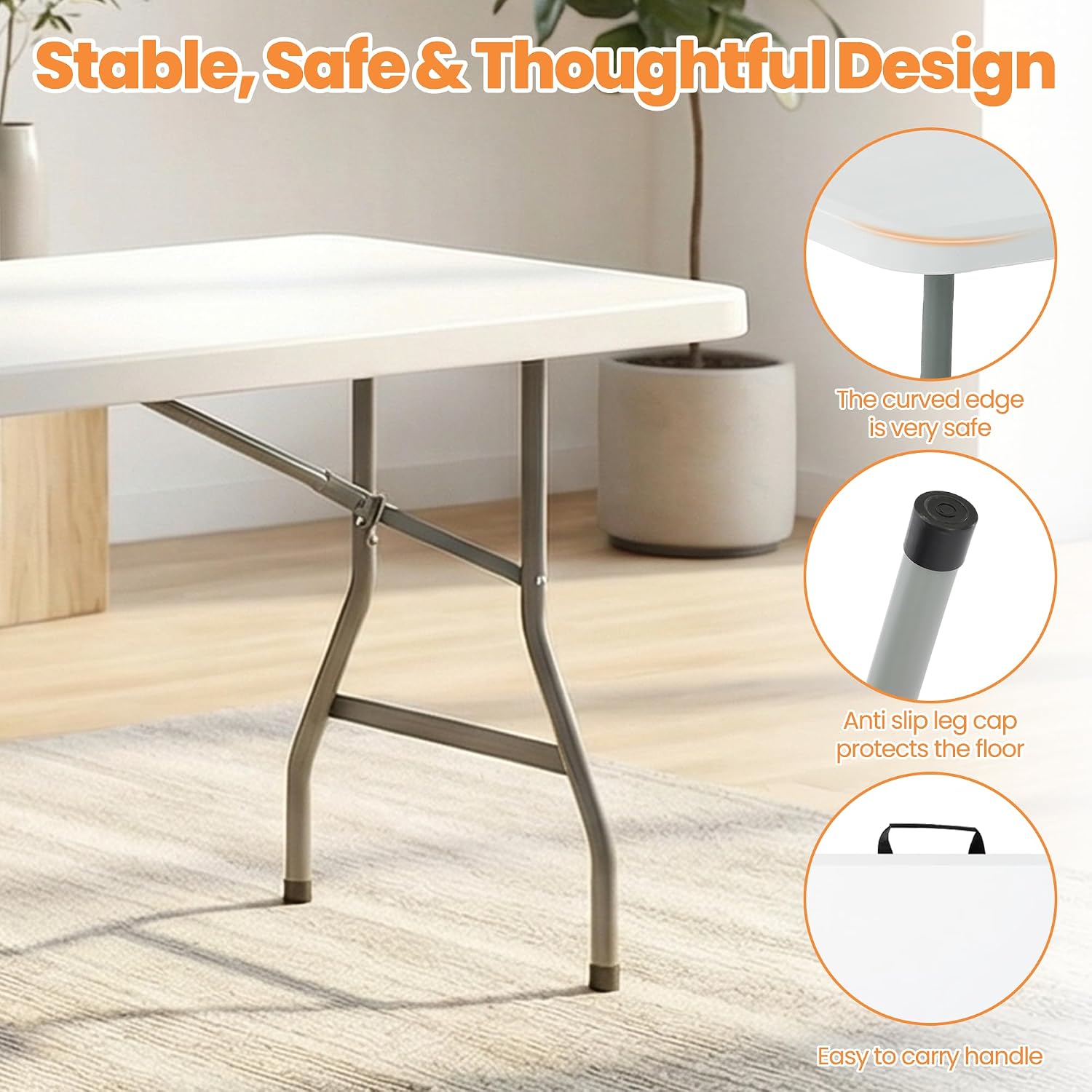 5 Pack Folding Table 6FT Heavy Duty Foldable Table Fold-in-Half Design Portable Collapsible White Plastic Tables for Office, Wedding, Banquet, Commercial Event, Party, Outdoor & Indoor Use