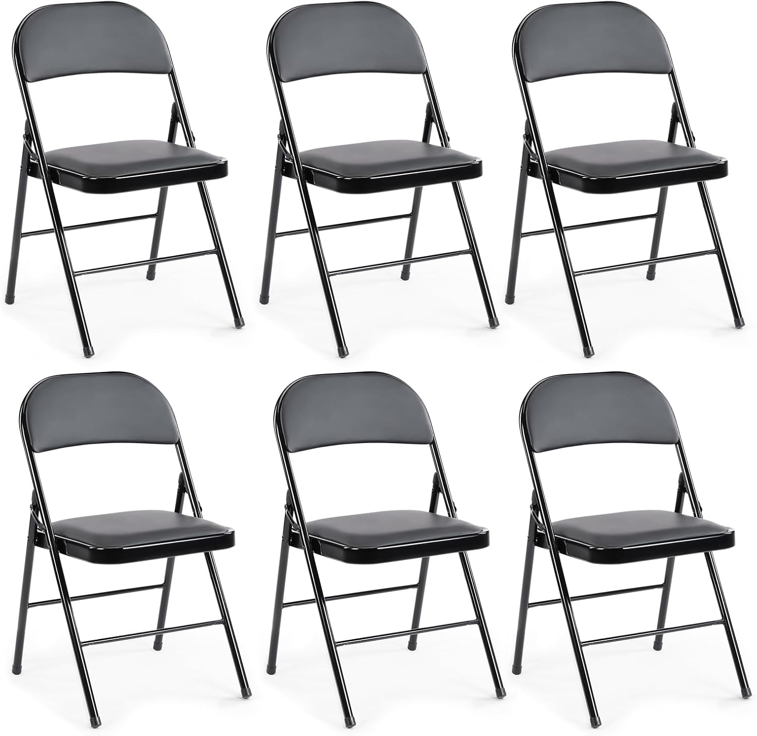 DUMOS 6 Pack Leather Padded Folding Chair, Indoor Outdoor Portable Stackable Commercial Seat with Steel Frame, Capacity for Home, Office, Party, Comfy, Black