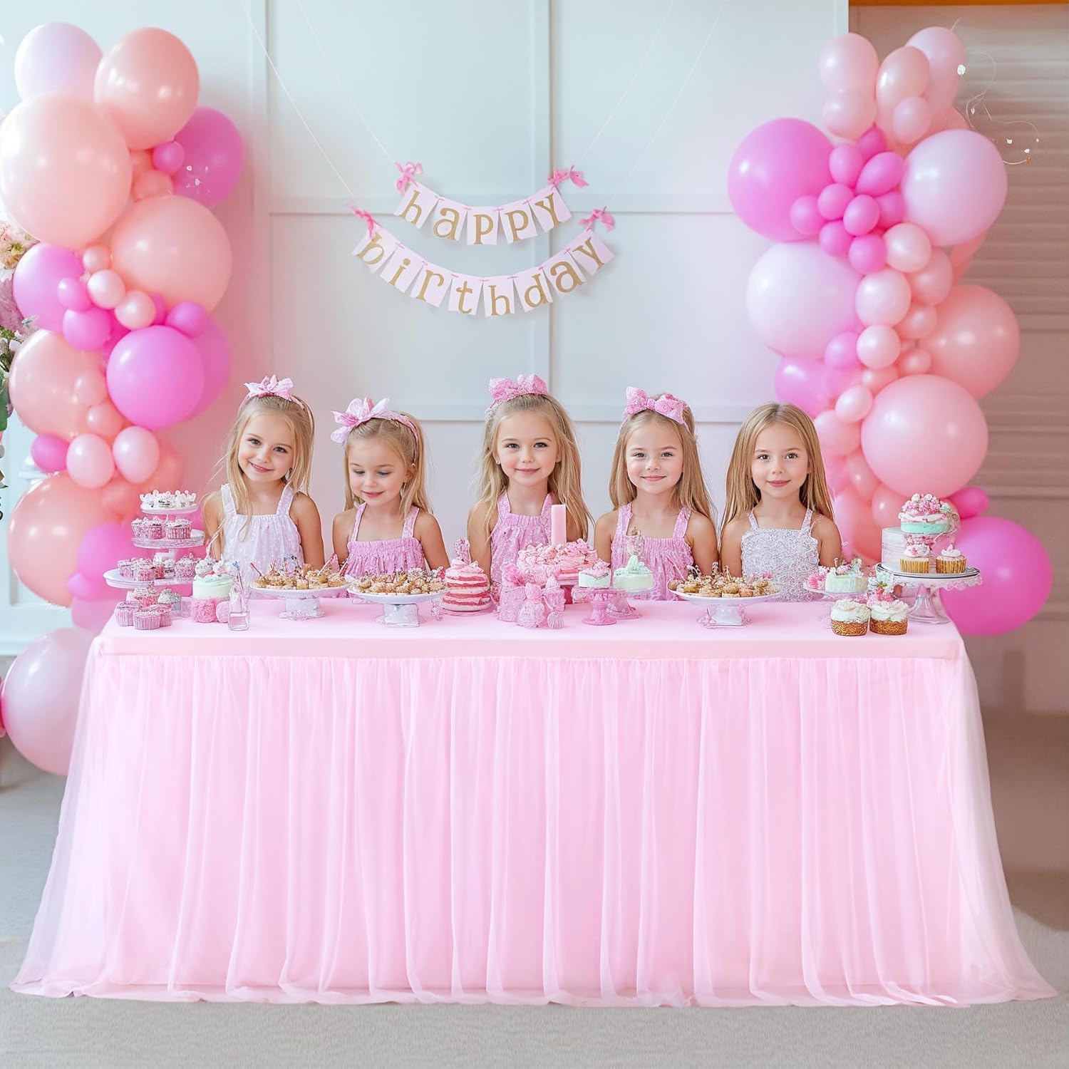 Pink Table Cloths for Parties Light Pink Tulle Tablecloth Rectangle, Pink Tulle Table Skirt Rectangle Table 6ft Fitted Table Covers Stretch Elastic Banquet Party Baby Shower Wedding Table Cloth 6 Foot