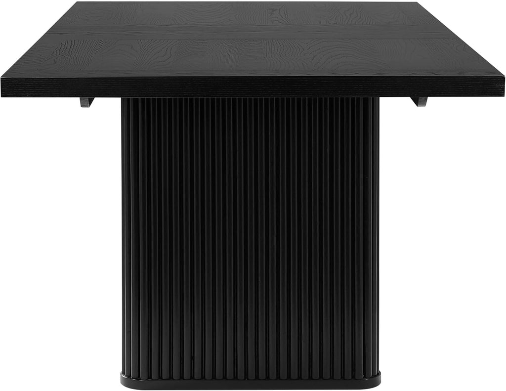 83.5'' Rectangular Dining Table Rustic Wood Kitchen Dinner Table, Retro Modern Mid-Century Style, Sturdy Pedestals Base, Black