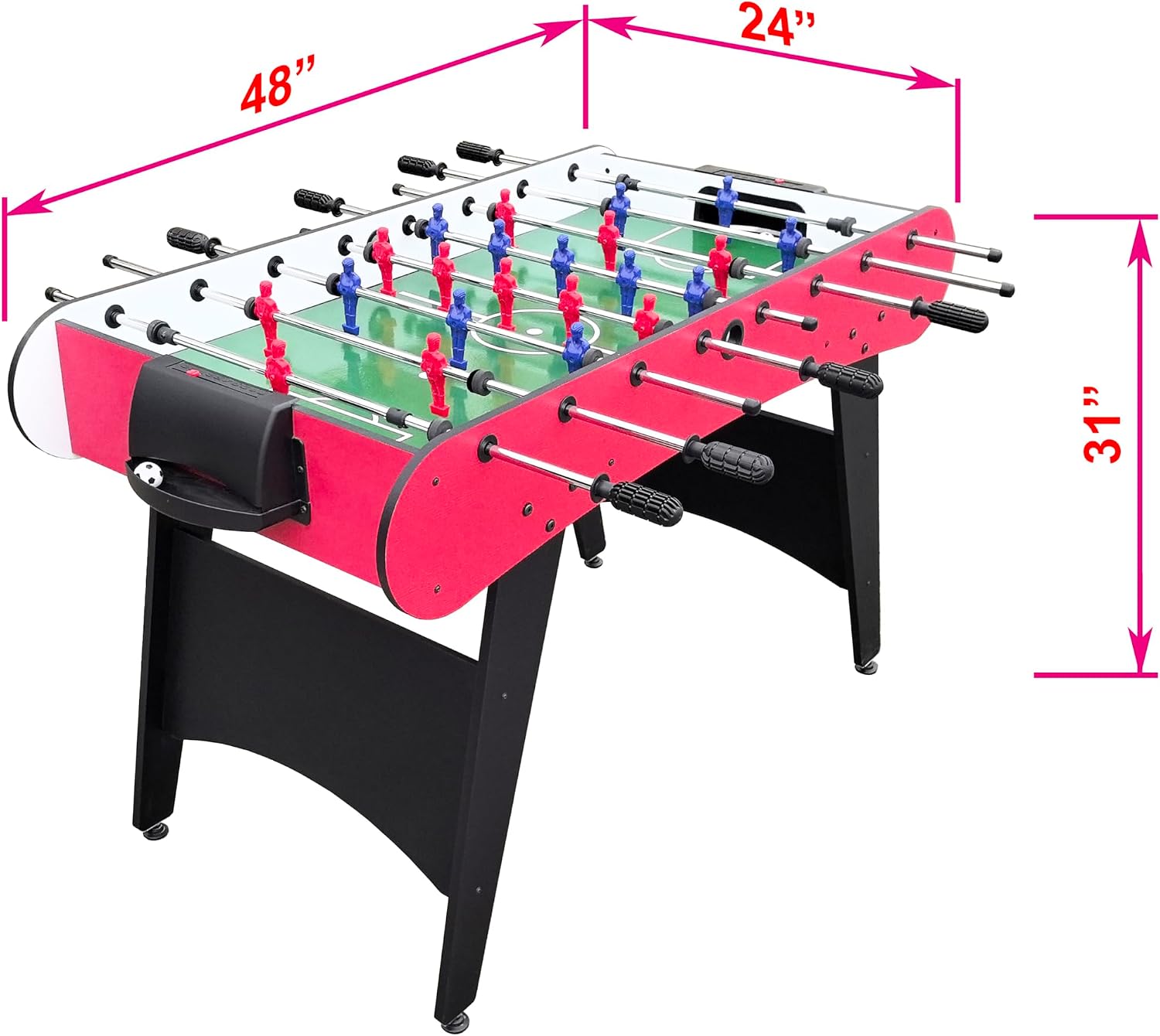 48'' Soccer Table, Large Size Foosball Game Table for Adult, Football Table with Cup Hloders & Sturdy Leg for Game Rooms & Parties, Red