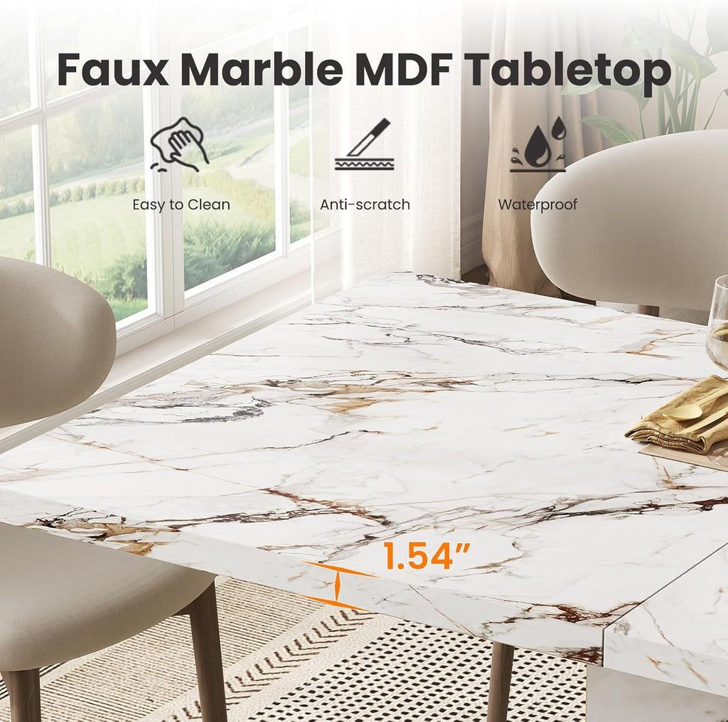 HOMISSUE 70' Faux Marble Dinner Table，Rectangle Modern White Dining Table for 6-8 People，Large Kitchen Furniture Table with Sturdy Base for Dining Room, Living Room, White