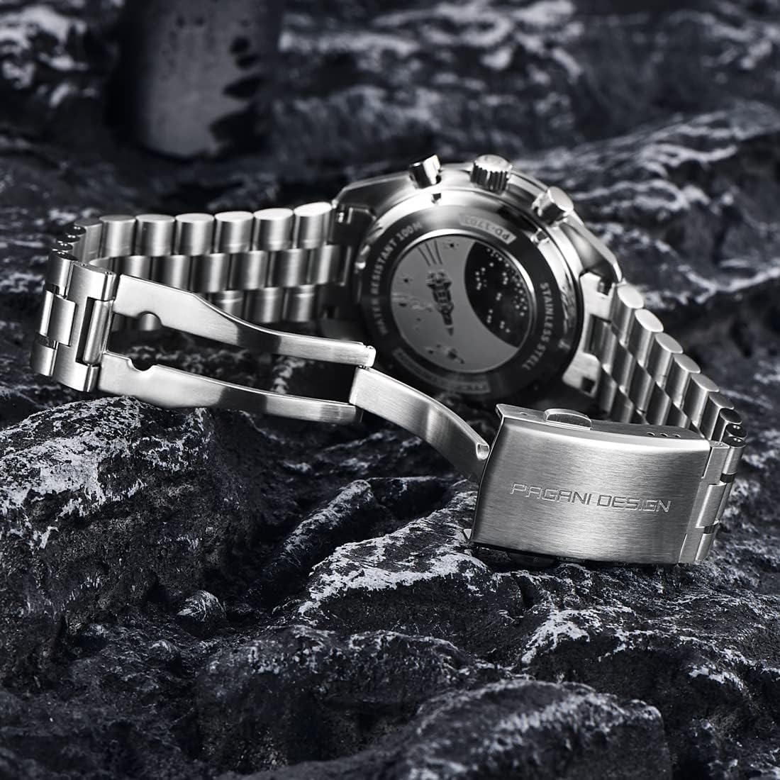 Pagani Design 1701 Men's Watch, Chronograph, VK63 Japanese Quartz Movement, Stainless Steel Bracelet, Water Resistant to 330 Feet (100 Meters), Sapphire Glass Wristwatch.