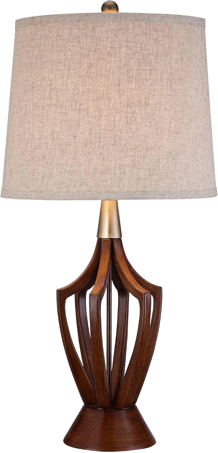 360 Lighting St. Claire 30 3/4' Tall Open Base Large Mid Century Modern End Table Lamps Set of 2 Wood Finish Fabric Shade Living Room Bedroom Bedside Nightstand House Office Home Reading Kitchen