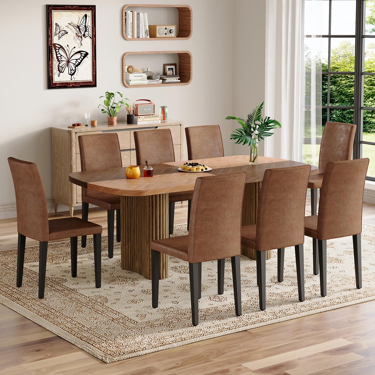 Dining Table Set for 8 - Large 78.7' Rectangular Kitchen Table Set for 8 with Cushioned Chairs,Modern Mid-Century Wood Dining Room Table for 8 Ideal for Kitchen & Gatherings
