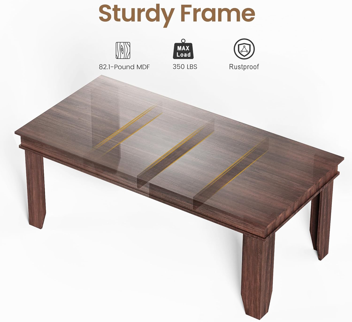 GarveeHome Farmhouse Dining Table for 6-8 People, 71 in Long Kitchen Tables with Wooden Sturdy Frame, 6 ft Large Rectangular Dinner Table for Dining Room, Kitchen (Brown, 71' Non-extendable)