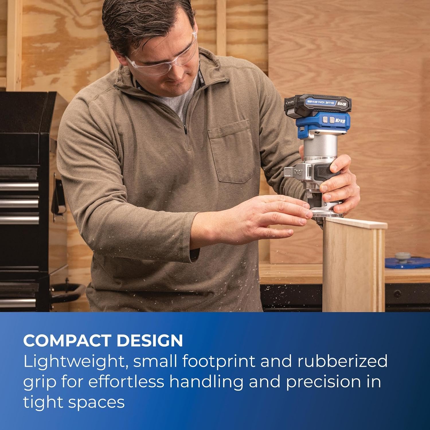 Kreg 20V Ionic Drive 1/4 Inch Trim Router, 20V Blue Ion Charger & Blue Ion 2Ah Battery Pack - Cordless Woodworking Tool - Micro-Adjustment Trim Tool - Dual LED Lights - KPTBRT025A