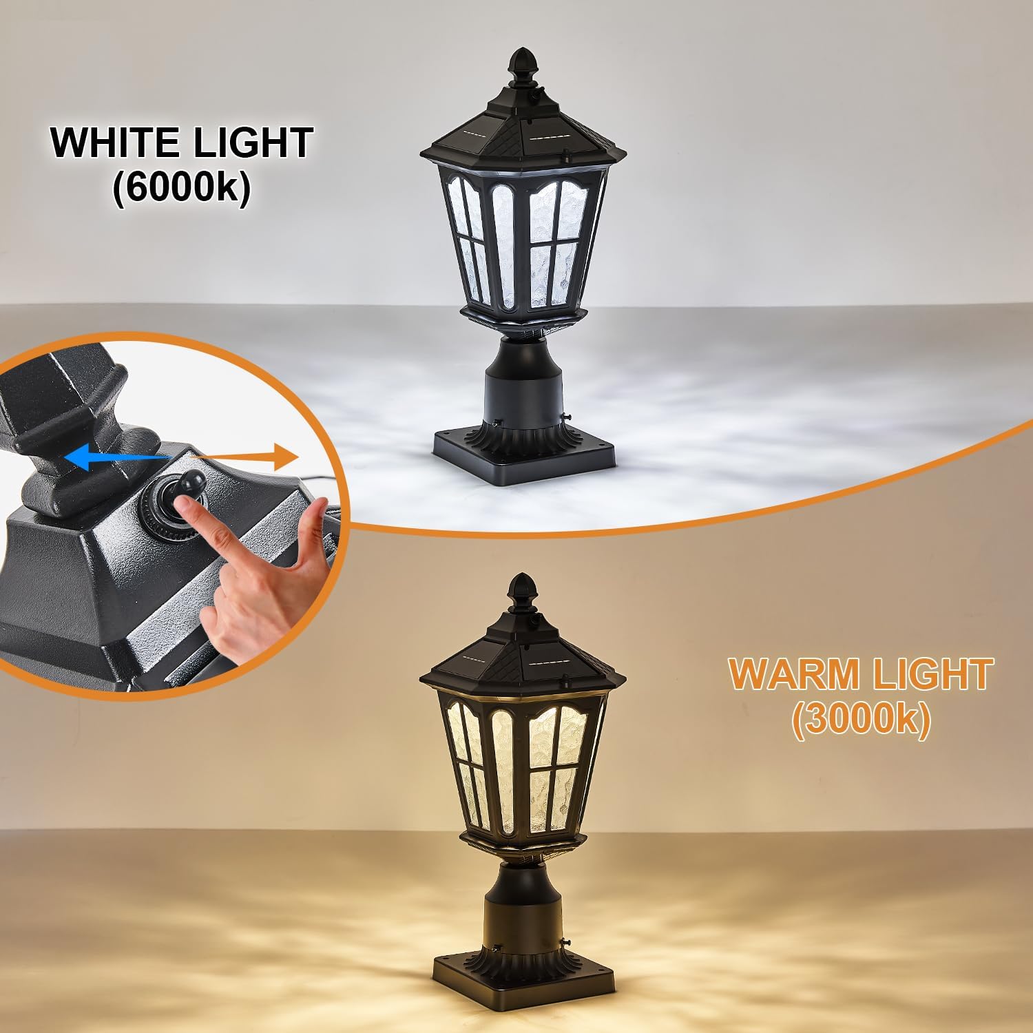 2 Pack Outdoor Solar Lamp Post Light with Pier Mount Base, Dusk to Dawn Aluminium Classic Exterior Pole Lamps with Water Ripple Glass, Solar Pillar Lights for Fence, Gate, Driveway, Black