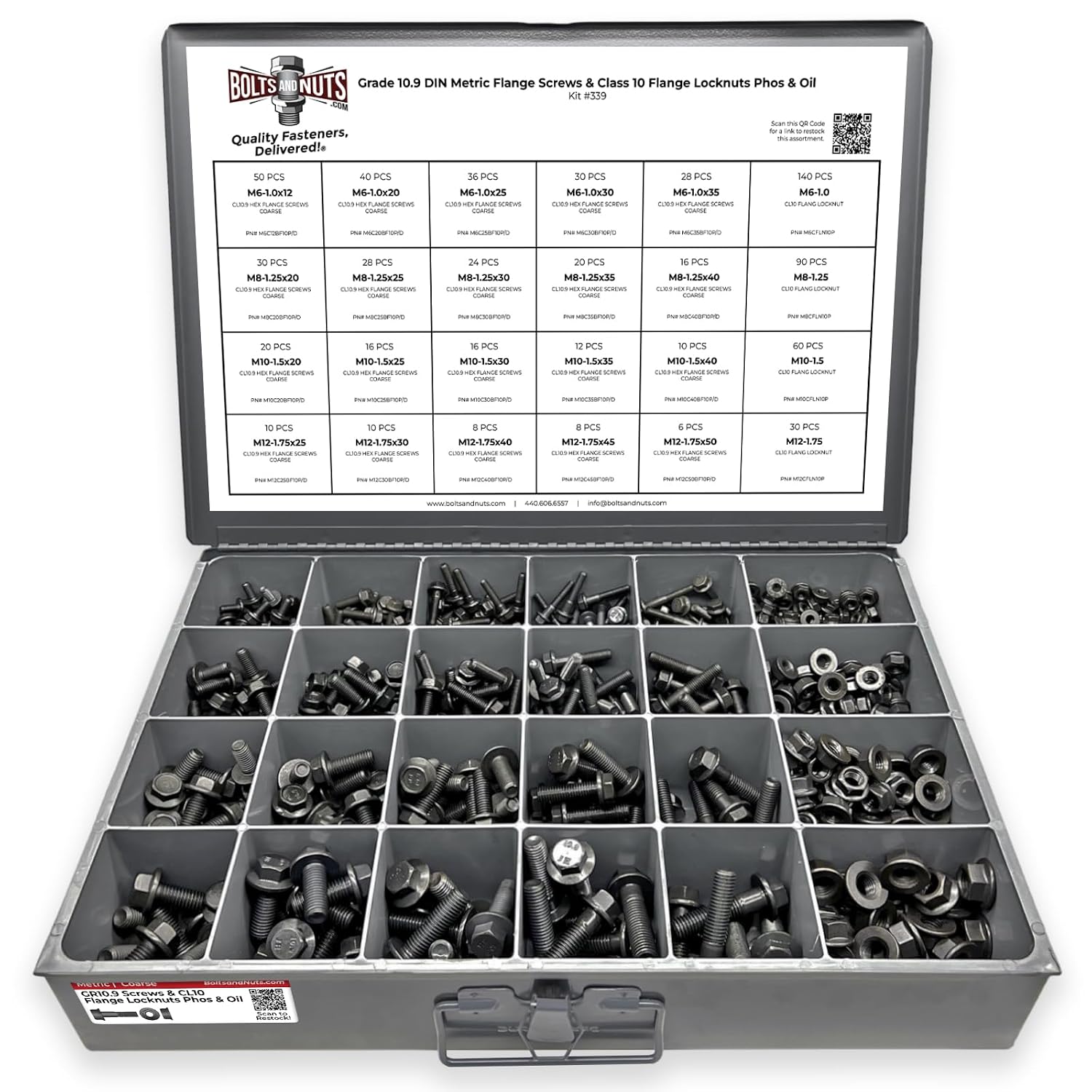 Metric Class 10.9 Hex Cap Flange Frame Bolts & Locking Flange Nuts Assortment Kit - 739 Pieces!