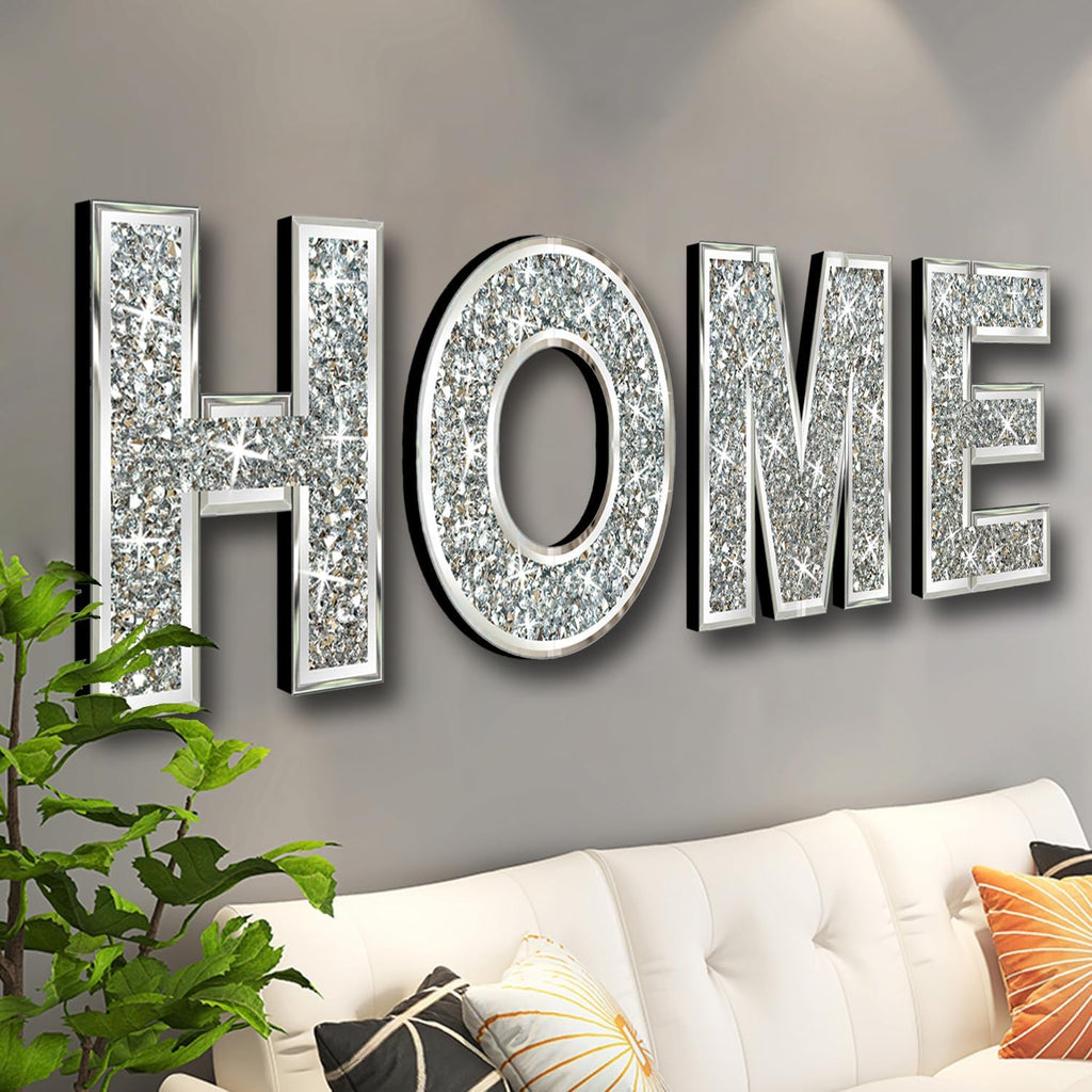 ZOLAPI 4 pcs Independent Letters Home. Crystal Diamond Letters. Silver Mirror Glass Home Decoration for Wall, Fireplace, Bookshelf and Table., 14 inch (H)