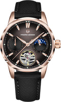 Pagani Design Luxury Men's Automatic Watch Skeleton Tourbillon Moon Phase Stainless Steel 100m Waterproof Leather Strap Men's Mechanical Watch