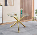 Round Glass Dining Table,Glass Dining Room Table with Metal Legs, Modern Style Glass Kitchen Table for Home, Kitchen, Dining Room