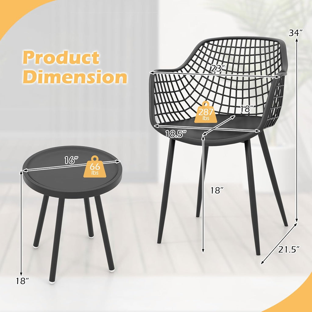 Tangkula 3 Piece Patio Bistro Set, All Weather Heavy Duty Table and Chairs Set of 2 with Widen Seats, Outdoor Furniture Set for Porch, Balcony, Backyard (Black)