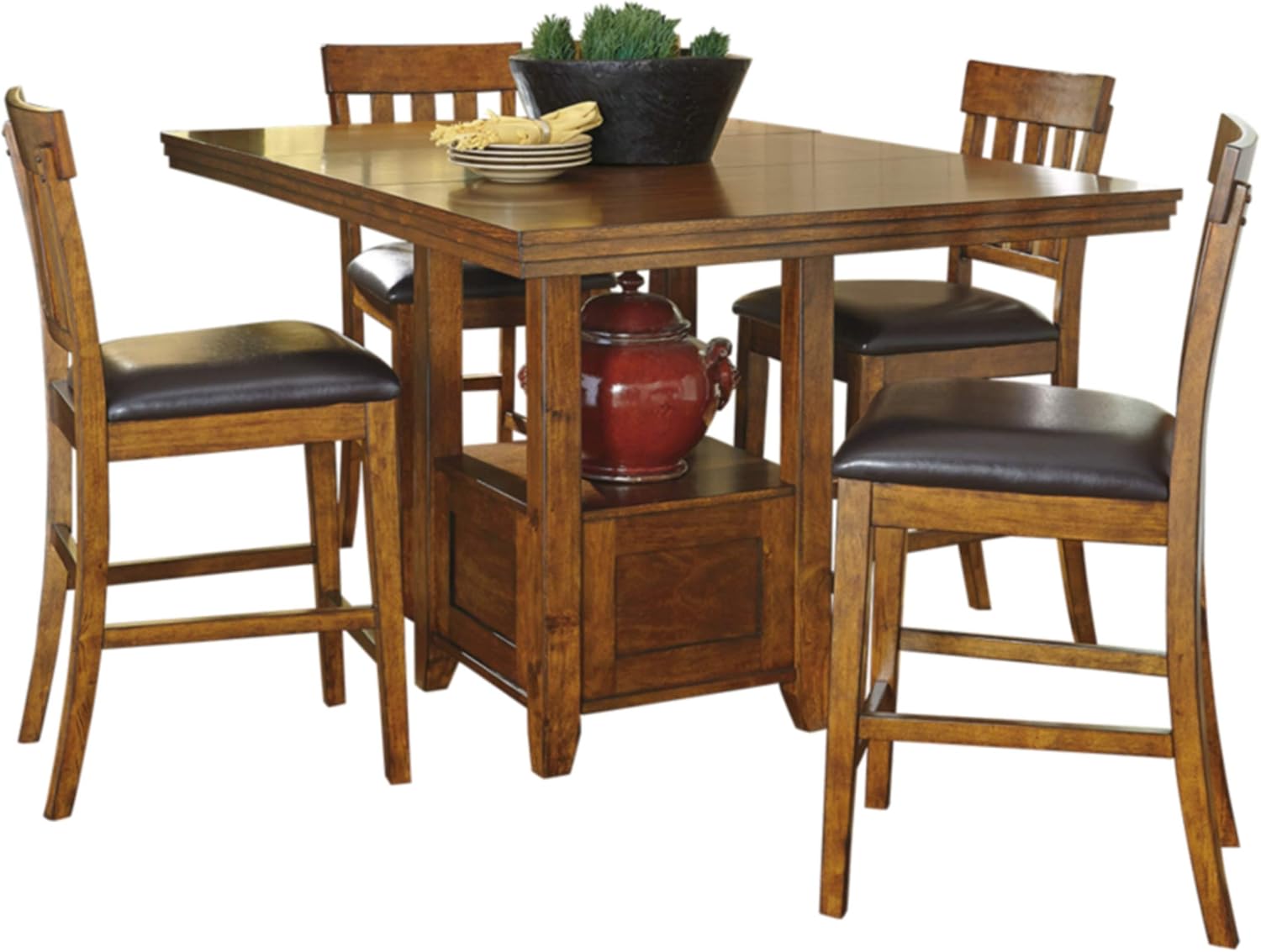 Signature Design by Ashley Ralene Rectangular Counter Height Dining Room Extension Table, Seats 6, Fixed Shelf, Wood, 42.25' W x 60.25' D x 36' H, Medium Brown