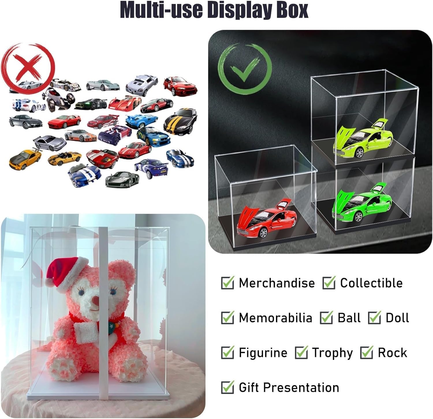 12 14 16 18 20 22 24 26 28 Inch Trophy Holder Clear Acrylic Display Case Assemble Box with Black Base, Dustproof Storage for Souvenirs & Awards(70x70x70cm/28x28x28in)
