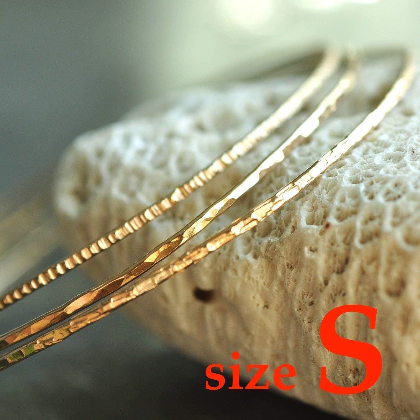 14k gold filled Bangles hammered slip on set of 3 textures, Mu-Yin Jewelry Handmade in USA