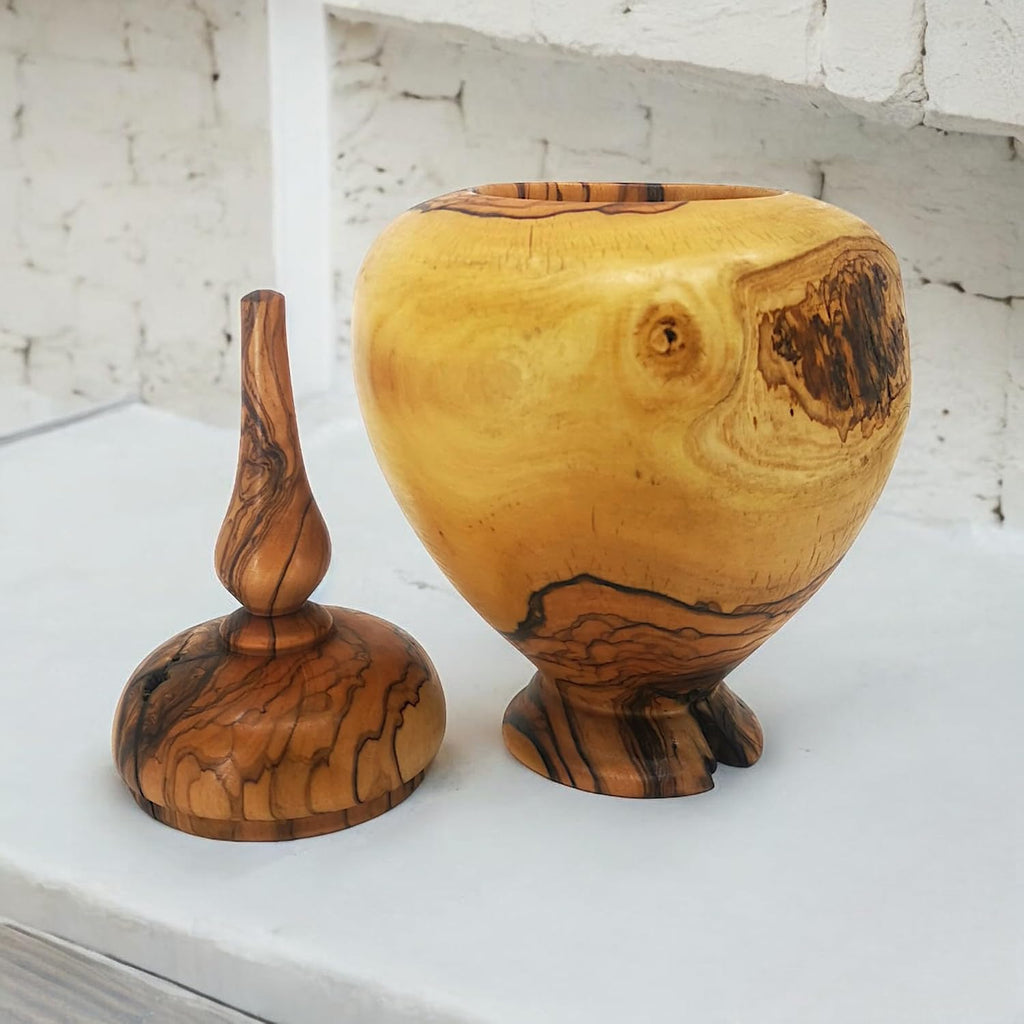 Hand-Turned Olive Wood Lidded Box - Decorative Vase, Rustic Home Decor, Jewelry Box, Unique Gift, New Home & Housewarming Wood Decor