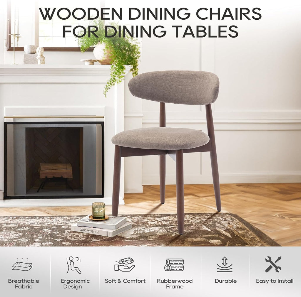 COLAMY Wooden Dining Chairs Set of 6, Modern Fabric Upholstered Kitchen Side Chairs, Farmhouse Dining Room Chair with Foot Pegs, Camel