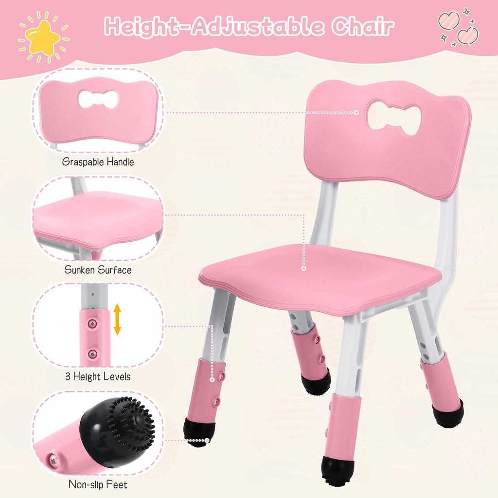 4 in 1 Kids Table and 2 Chairs Set, Toddler Table and Chair Set for Kids Ages 3-10, Activity Tables for Building Blocks/Drawing/Reading/Dining，Gift for Boy & Girl (Pink)