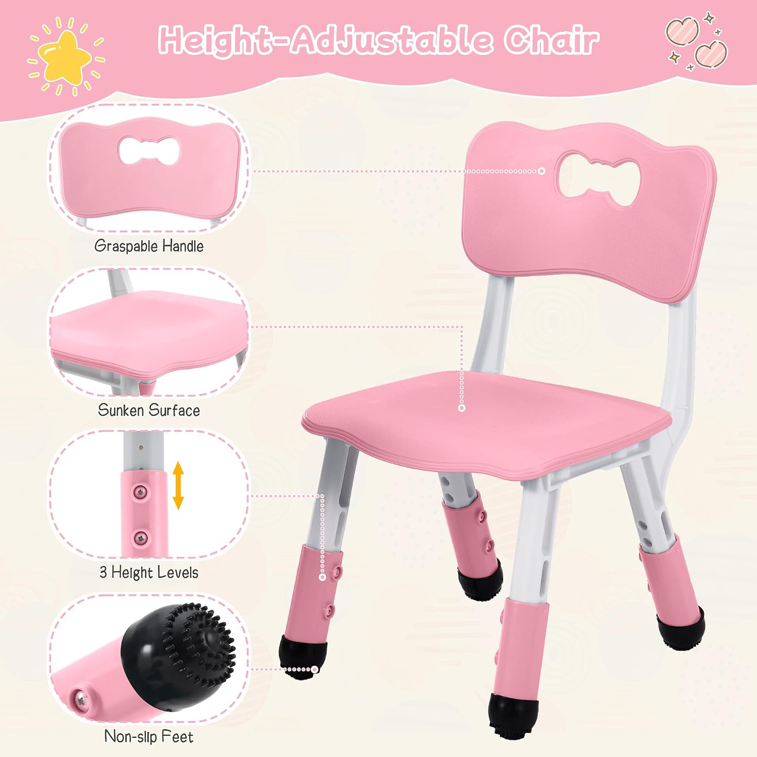 4 in 1 Kids Table and 2 Chairs Set, Toddler Table and Chair Set for Kids Ages 3-10, Activity Tables for Building Blocks/Drawing/Reading/Dining，Gift for Boy & Girl (Pink)