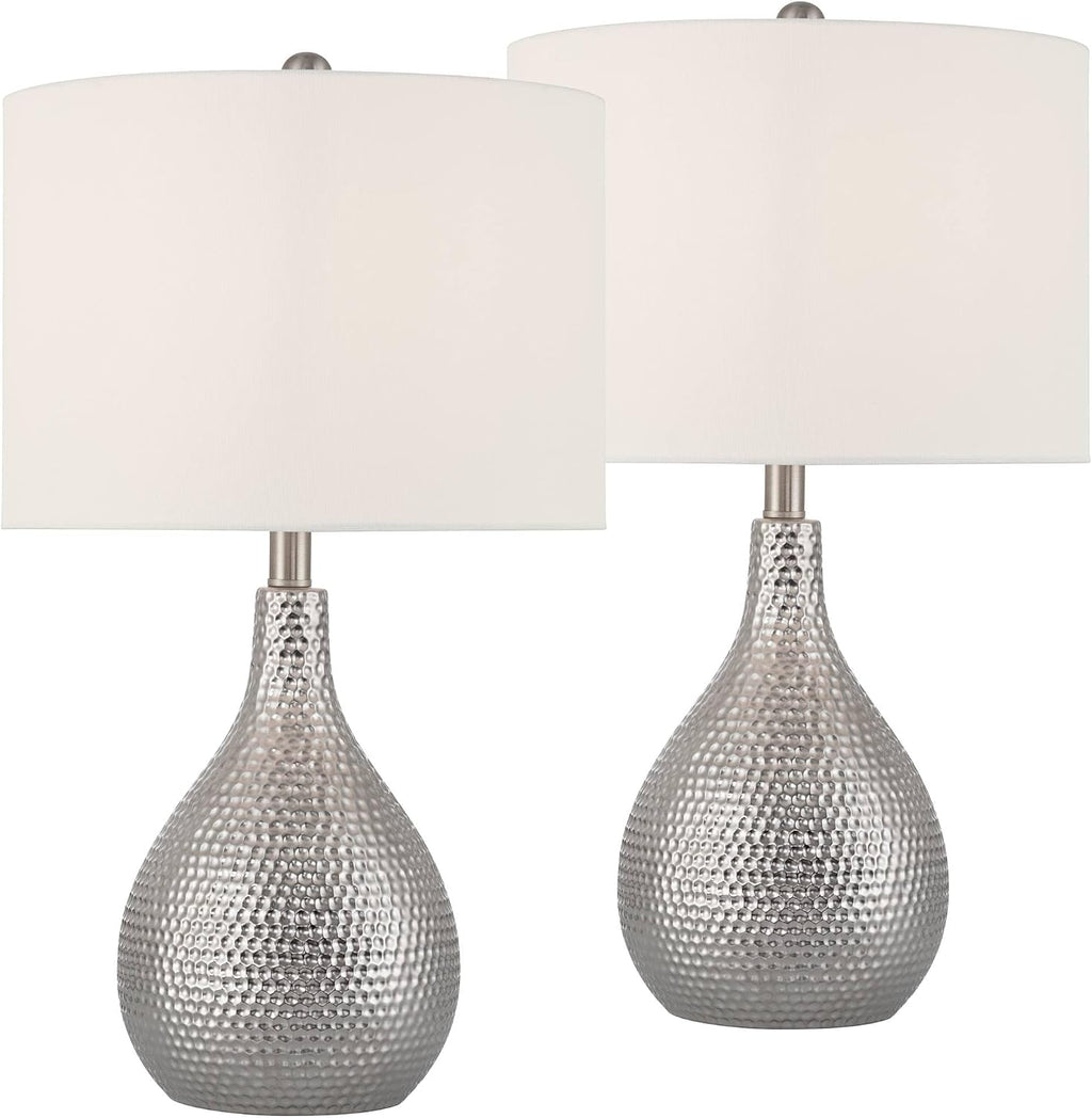 360 Lighting Titus 24 1/2' High Modern 3-Way Table Lamps Set of 2 Hammered Silver Fabric Shade Living Room Bedroom Bedside Nightstand House Office Home Reading Kitchen Entryway Console Family
