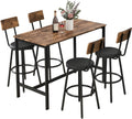 Zevemomo 5-Piece Dining Table Set, Bar Table Set for 4, Kitchen Table and Chairs, Counter Height High Top Table with 4 PU Upholstered Stools, Space-Saving Pub Table Sets for Small Space, Brown & Black