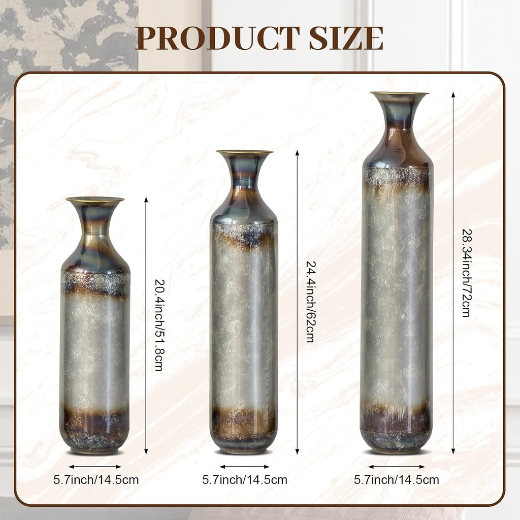 Floor Metal Decorated Vases Set of 3 for Gorgeous Home Decoration Large Glazed Metal Vases (Gold+Metal)