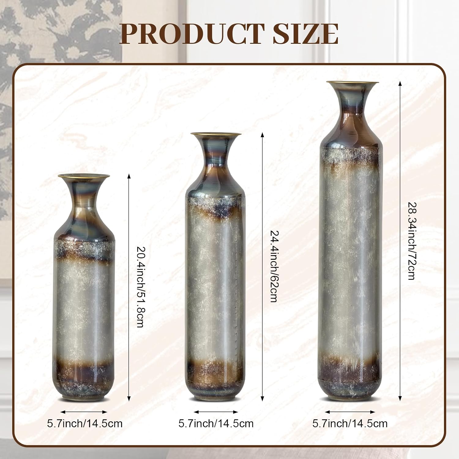 Floor Metal Decorated Vases Set of 3 for Gorgeous Home Decoration Large Glazed Metal Vases (Gold+Metal)