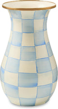 MACKENZIE-CHILDS Enamel Vase, Unique Flower-Vase Decor for Living Room, Tall, Light-Blue-and-White Sky Check