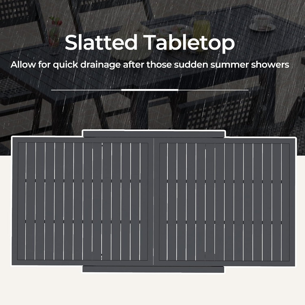 HAPPYGRILL Expandable Patio Dining Table Aluminum Outdoor Table for 4-6 Person with Slatted Tabletop, Square Rectangular Folding Patio Table for Porch, Lawn, Garden