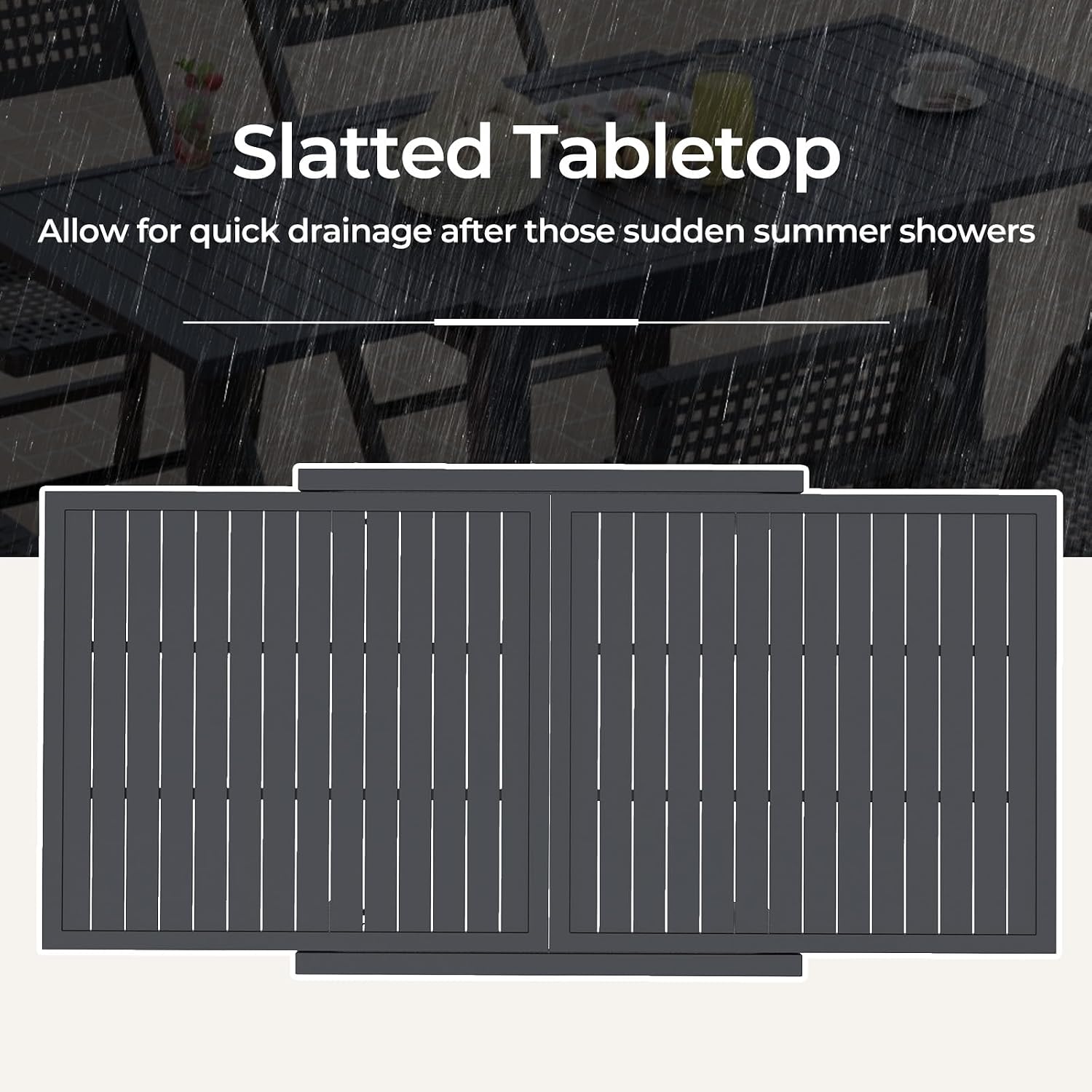 HAPPYGRILL Expandable Patio Dining Table Aluminum Outdoor Table for 4-6 Person with Slatted Tabletop, Square Rectangular Folding Patio Table for Porch, Lawn, Garden