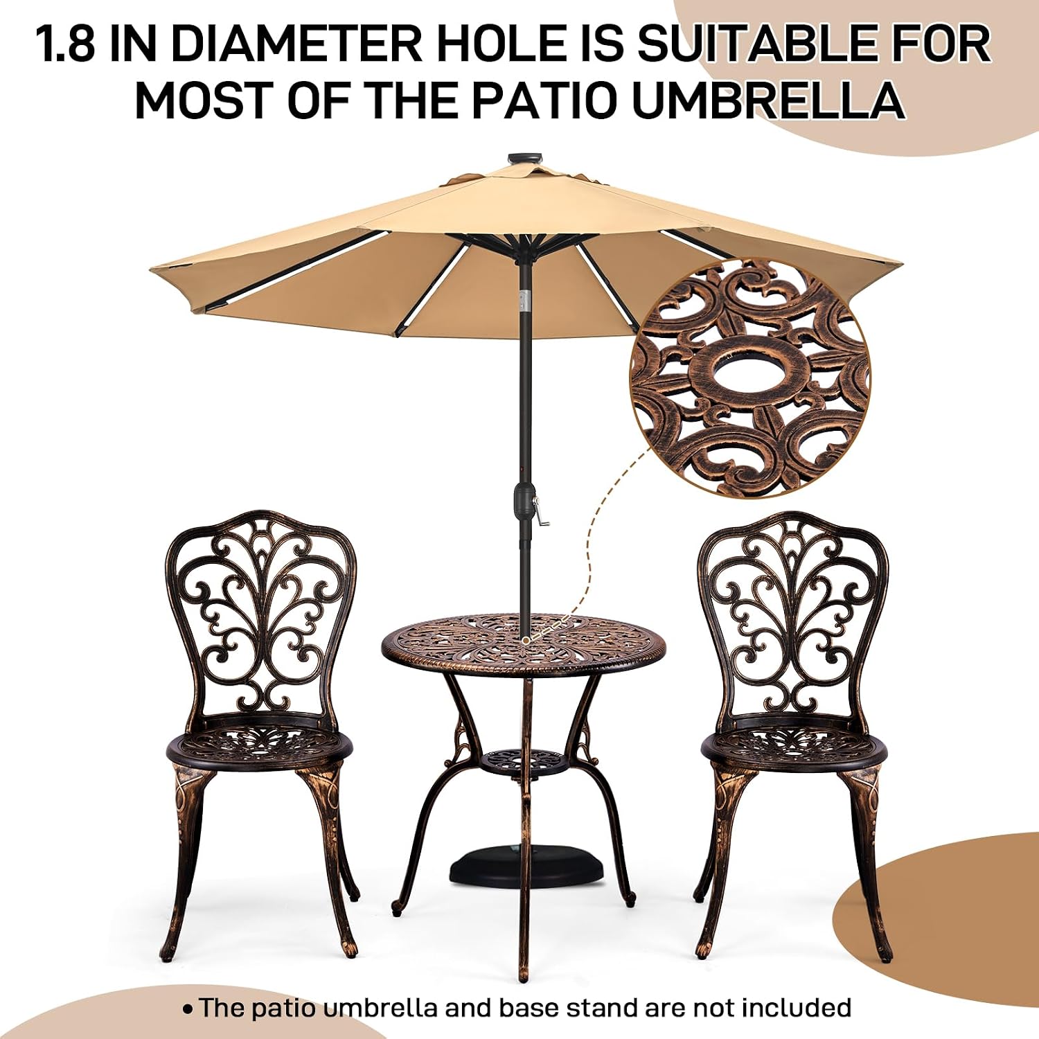 VINGLI 3 PCS Outdoor Bistro Set, Outdoor Patio Set, All-Weather Cast Aluminum Bistro Table Set, Bistro Table and Chairs Set of 2 for Backyard, Garden, Balcony (Bronze, Butterfly)