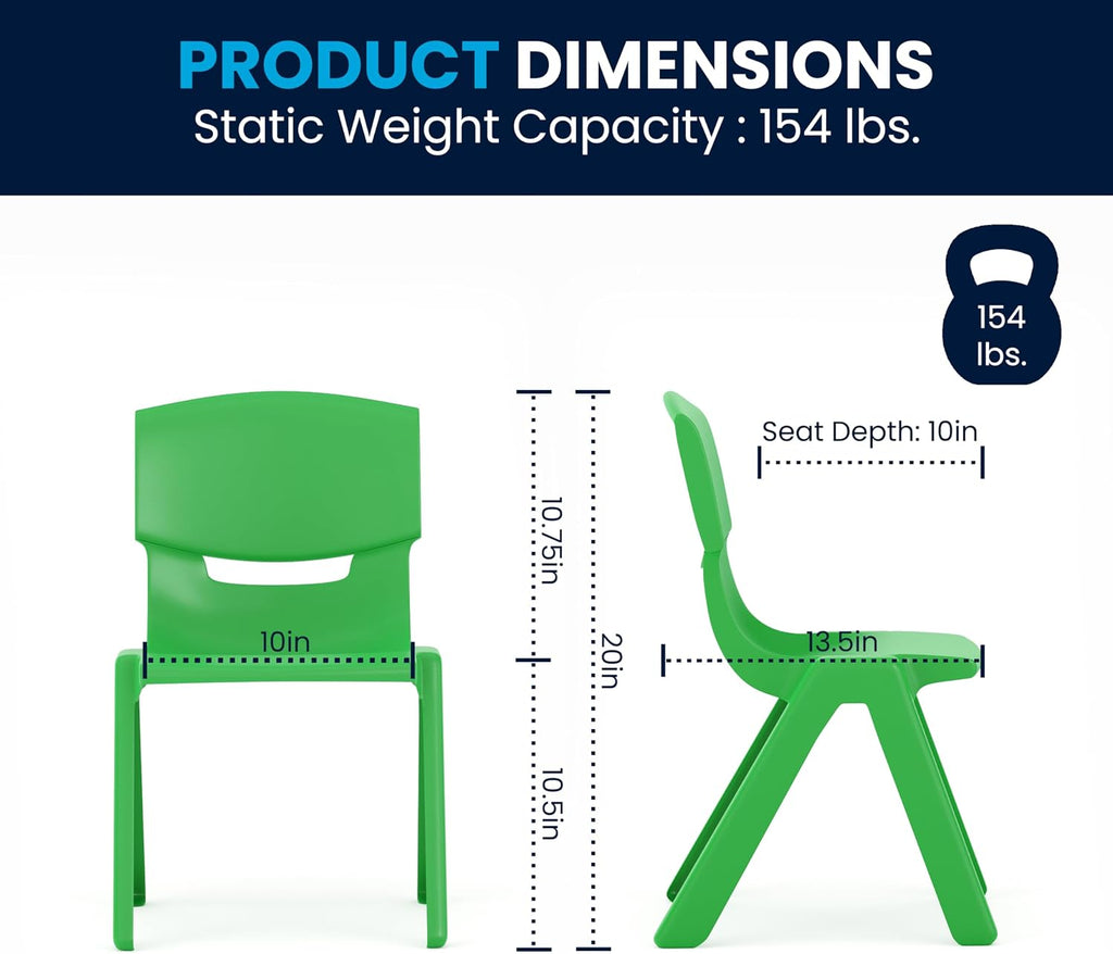 Flash Furniture Emmy Adjustable Classroom Activity Table with 6 Stackable Chairs, Plastic Activity Table for Kids, 23.625' W x 47.25' L, Green/Gray
