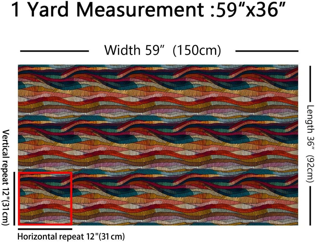 Feelyou Boho Fabric by The Yard Bohemian Wavy Upholstery Fabric for Sewing Crafting Rainbow Embroidered Waves Print Indoor Decor for Home DIY Projects Geometric Tribal Ethnic 10 Yards Soft Flannel