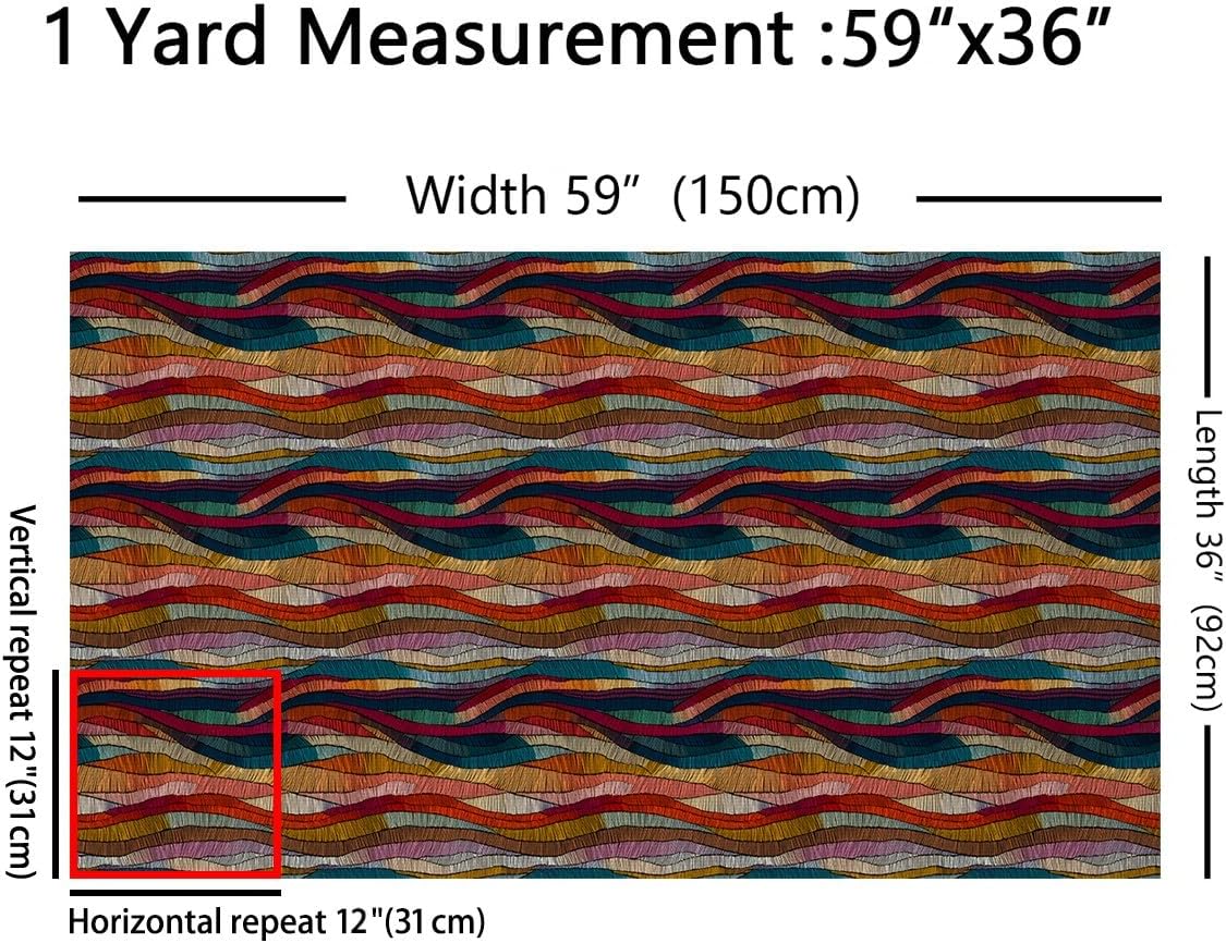 Feelyou Boho Fabric by The Yard Bohemian Wavy Upholstery Fabric for Sewing Crafting Rainbow Embroidered Waves Print Indoor Decor for Home DIY Projects Geometric Tribal Ethnic 10 Yards Soft Flannel