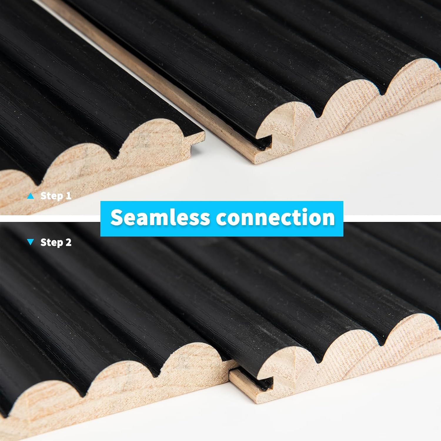 Art3d Fluted Wood Panel - 108 x 5.7 x 0.7in for Wall & Ceiling, Beaded Accent Molding for Home Decoration, Pack of 4pcs + 1pc End-Trim, Beaded Black