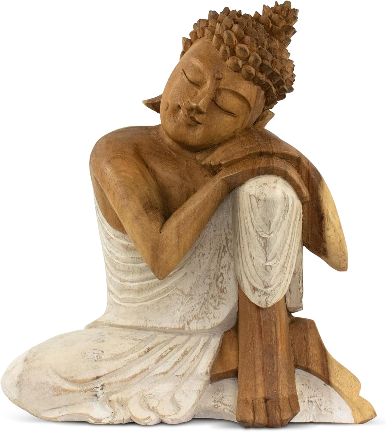 G6 Collection Wooden Serene Sleeping Buddha Statue Hand Carved Figurine Home Decor (16' Tall – Whitewashed)
