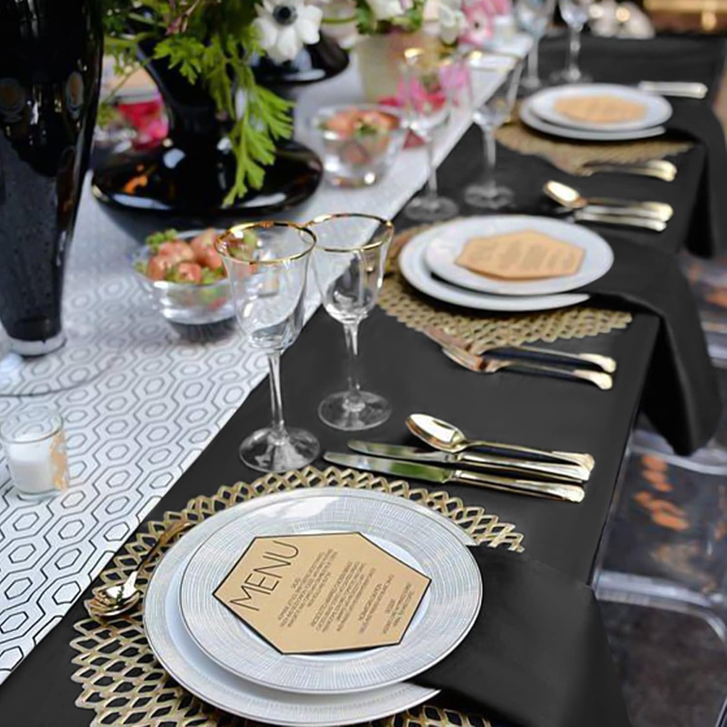 10 Pack Polyester Tablecloths, Black 90 x 156 Inch Polyester Table Cloth for 8 Foot Rectangle Tables, Stain and Wrinkle Resistant Washable Fabric Table Cover for Wedding Banquet Restaurant Party