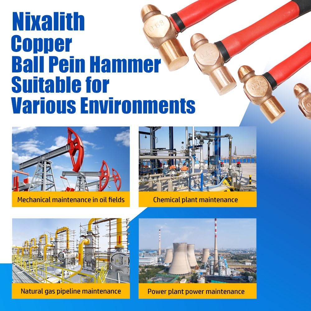 Nixalith Copper Ball Pein Hammer - 40oz,Copper Ball Peen Hammer Head 1130g,Length 400mm(16 inch),Metalworking Tool,Ergonomical Anti-slip Handle