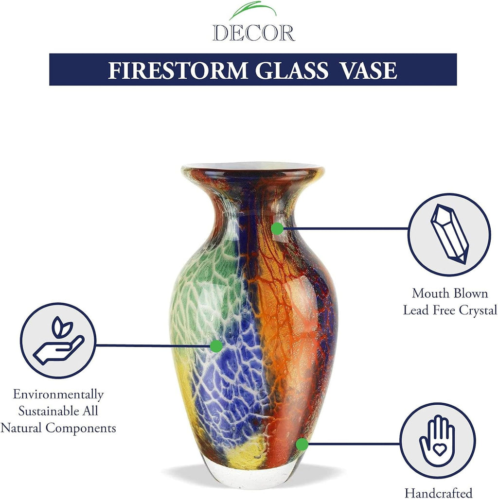 Badash Firestorm Murano-Style Glass Vase - 11' Tall Decorative Mouth-Blown Art Glass Vase - Stunning Oversized Home Decor Accent