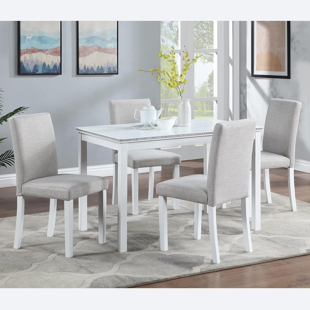 LUMISOL Dining Table Set for 4, 5-Piece Solid Wood Kitchen Table Set with 4 Upholstered Chairs for Kitchen, Dining Room, Home Bar, White