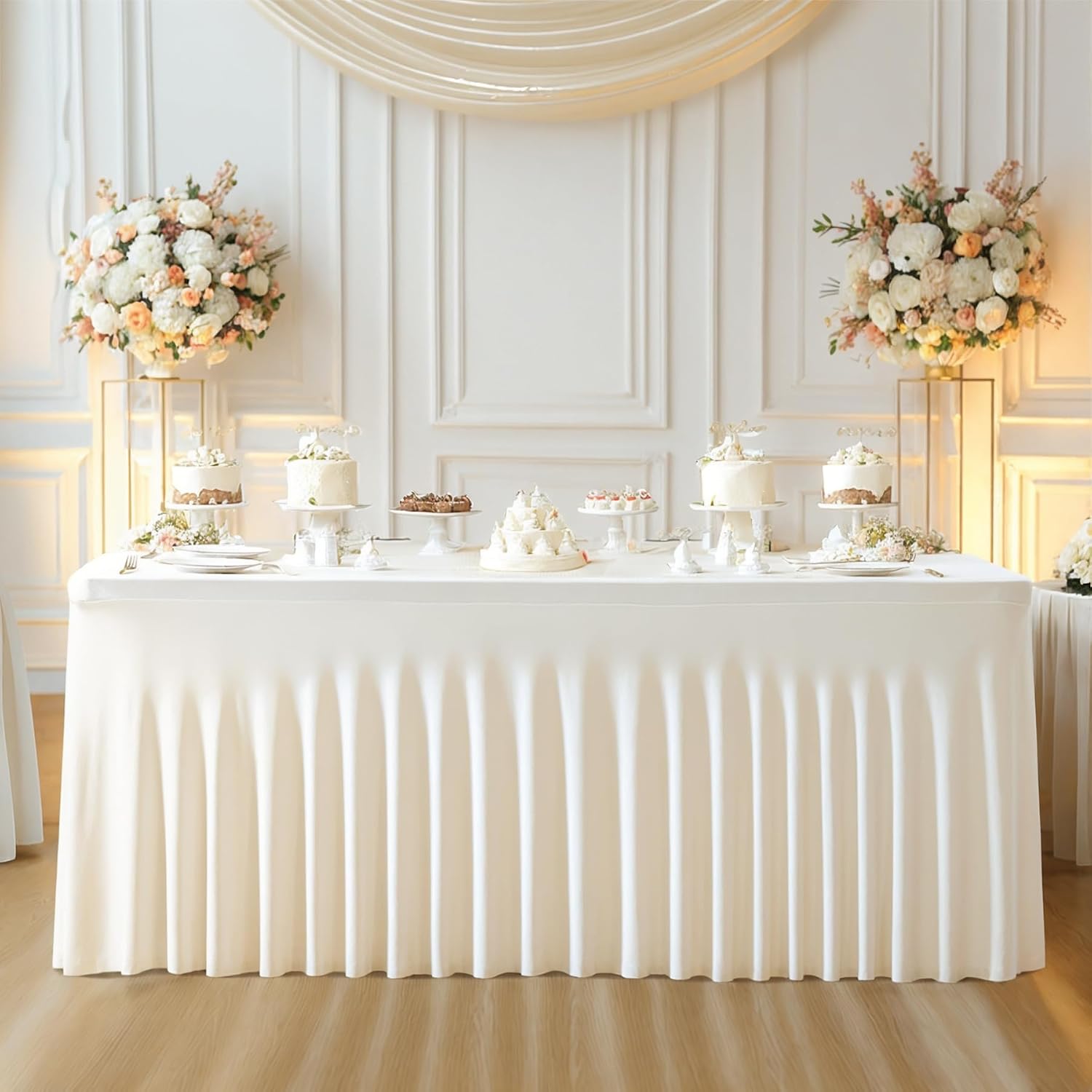 Besutolife 8 Pack Ivory Spandex Tablecloth for 6ft Rectangle Tables Fitted Table Cloth Stretch Table Covers Skirt 6ft Rectangular Tablecloths for Banquet Parties Wedding Decorations