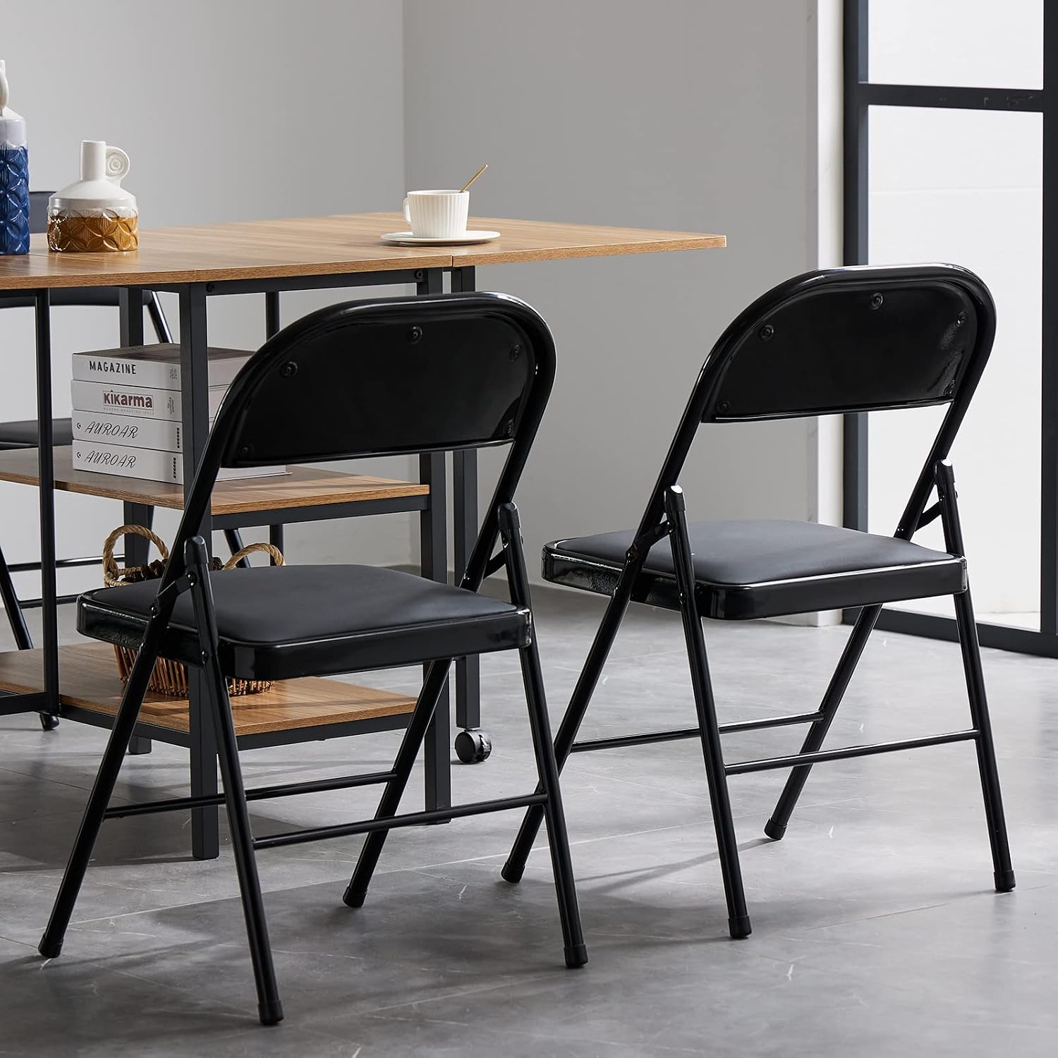 Karl home 8 Pack Black Folding Chairs with Padded Seats for Outdoor & Indoor, Portable Stackable Commercial Seat with Steel Frame for Events Office Wedding Party, 330lbs Capacity