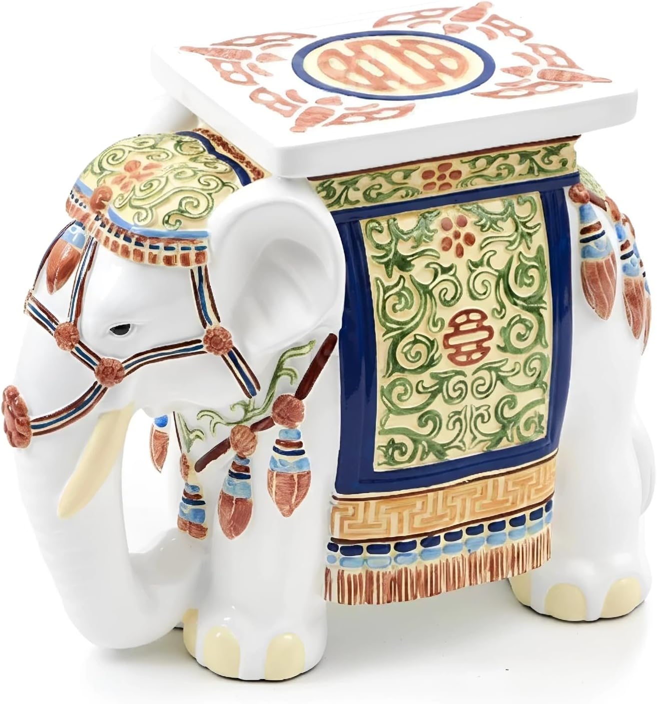 Leinuosen Elephant Garden Stool 16.5 Inch - Resin Elephant Side Table & Plant Stand, Indoor Outdoor Decorative Accent Table for Patio Balcony Living Room, Bohemian Home Decor Gift(Primary Color)