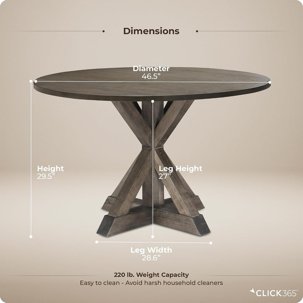Alfred 46.5 Inch Round Solid Wood Dining Table for 4, Rustic Farmhouse Kitchen Table with Wood Finish and Trestle Pedestal Base