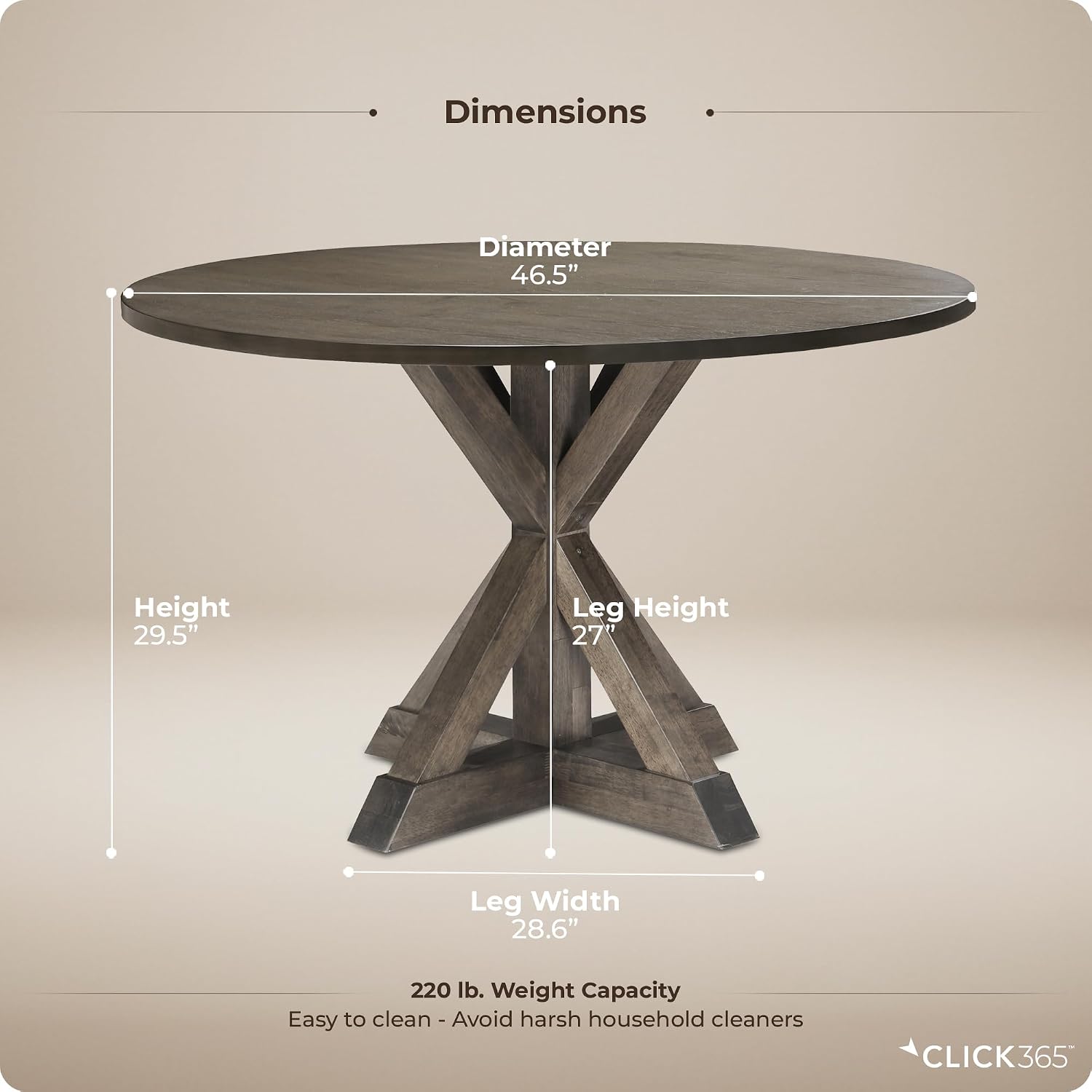 Alfred 46.5 Inch Round Solid Wood Dining Table for 4, Rustic Farmhouse Kitchen Table with Wood Finish and Trestle Pedestal Base