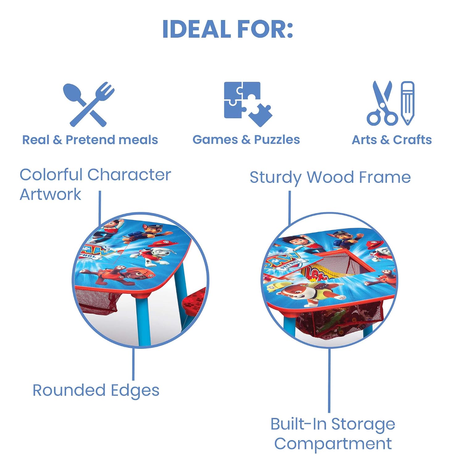 Delta Children Kids Table and Chair Set with Storage (2 Chairs Included) Plus Design & Store 6 Bin Toy Storage Organizer - Ideal for Arts & Crafts, Homeschooling, Homework & More, Nick Jr. PAW Patrol