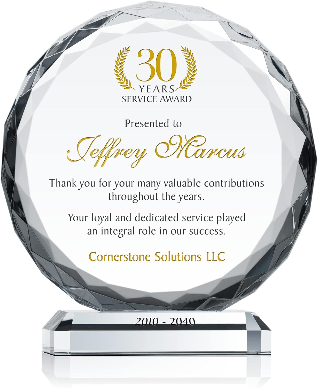 Personalized Crystal Sunflower Employee Recognition Plaque – Custom Award for Years of Service, Engraved with Name, Company & Milestone – 5, 10, 15, 20, 30 Year Service Award Gift (M - 6.5')